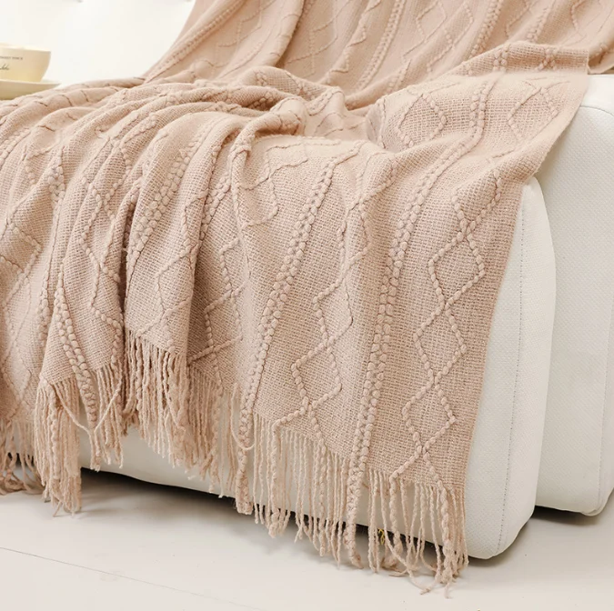 White Solid Color Knitted Blanket Organic Extra Thick Plaid Knitted Blanket Organic For Office