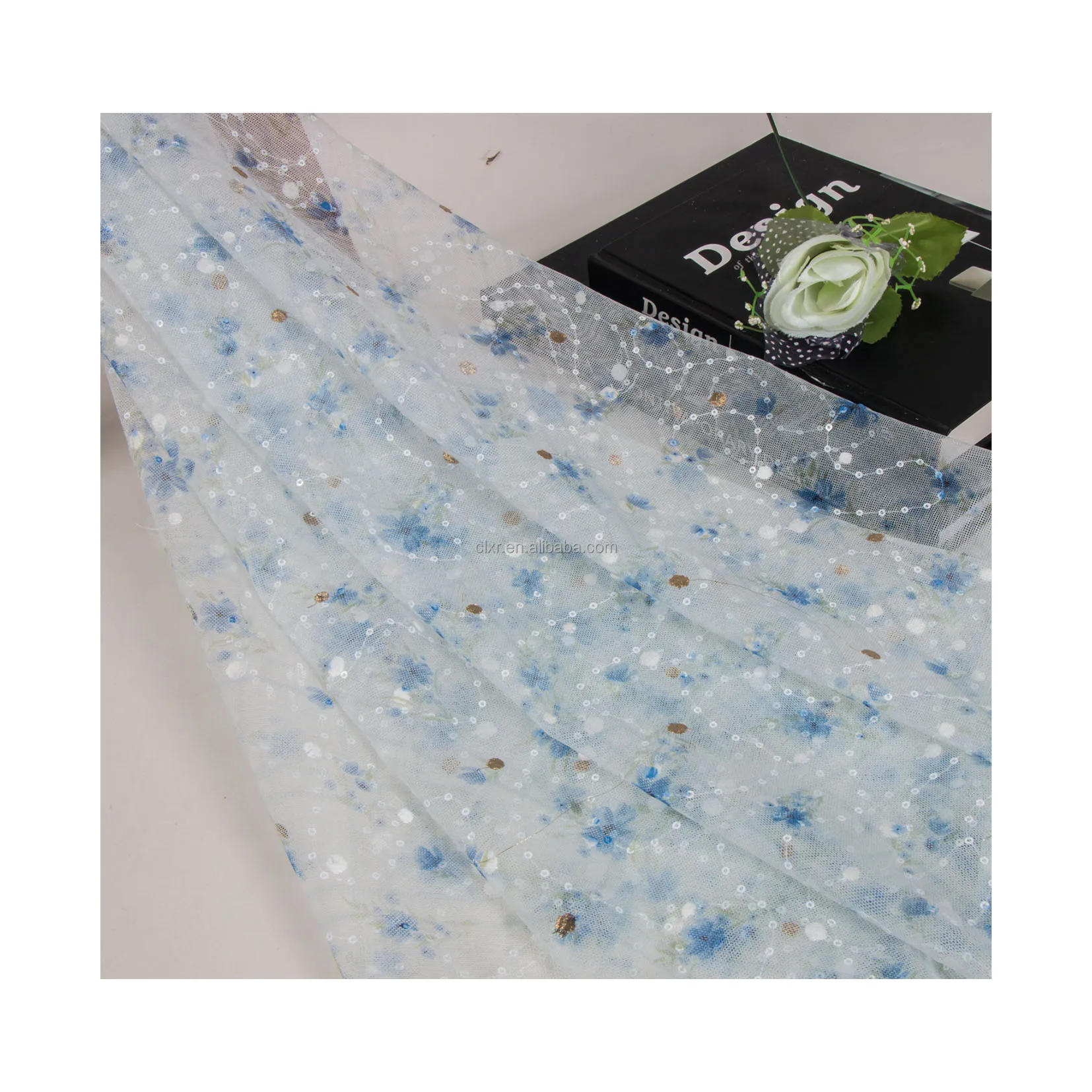 Glittering Sequins Yarn-dyed Pattern Tulle Evening Dress Lace Fabric Digital Printed Wedding Fabric