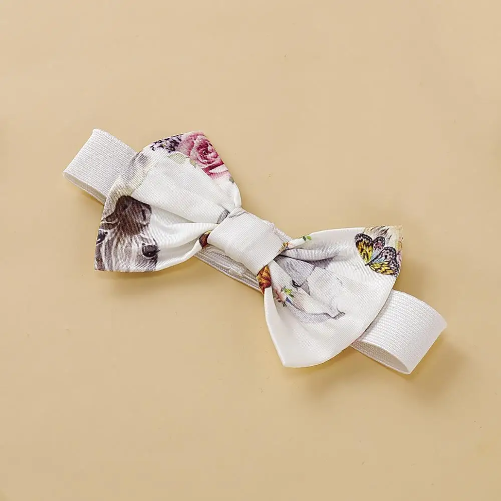
Boys and girls white floral summer clothing kids wears children clothes set with bowtie 