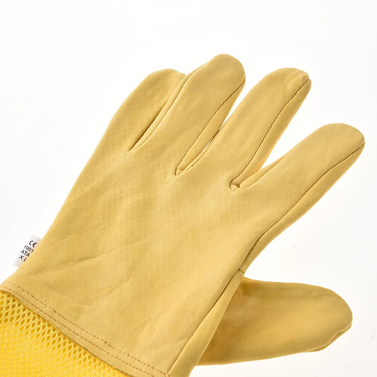 Beekeeping Tools Yellow Mesh Breathable Goat Skin Glove Leather Protection Beekeeping Apiculture