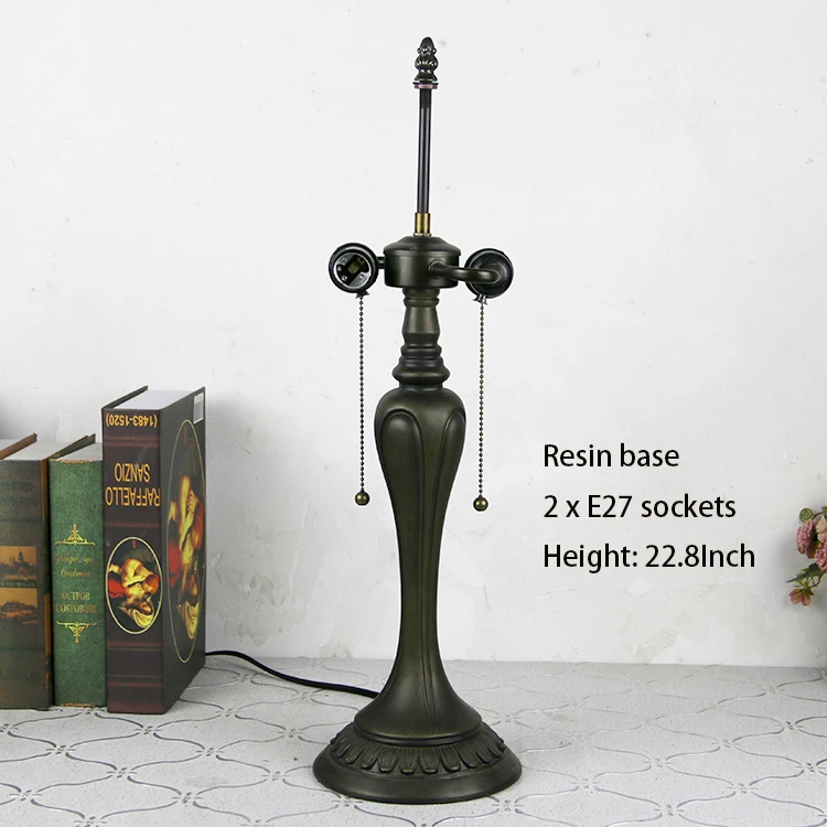 Tiffany Style Lotus Design Lamp by LongHuiJing - Premium Resin Base with 2-Switch Lighting Socket 22.8-Inch Tall