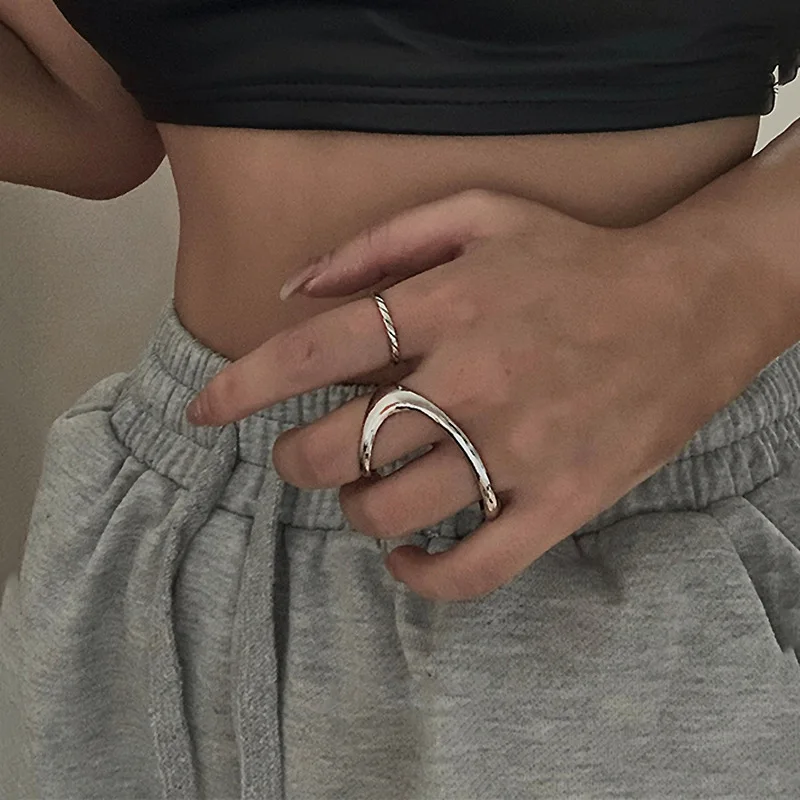 Niche style irregular adjustable ring alloy delicate wave drop shape open rings for women