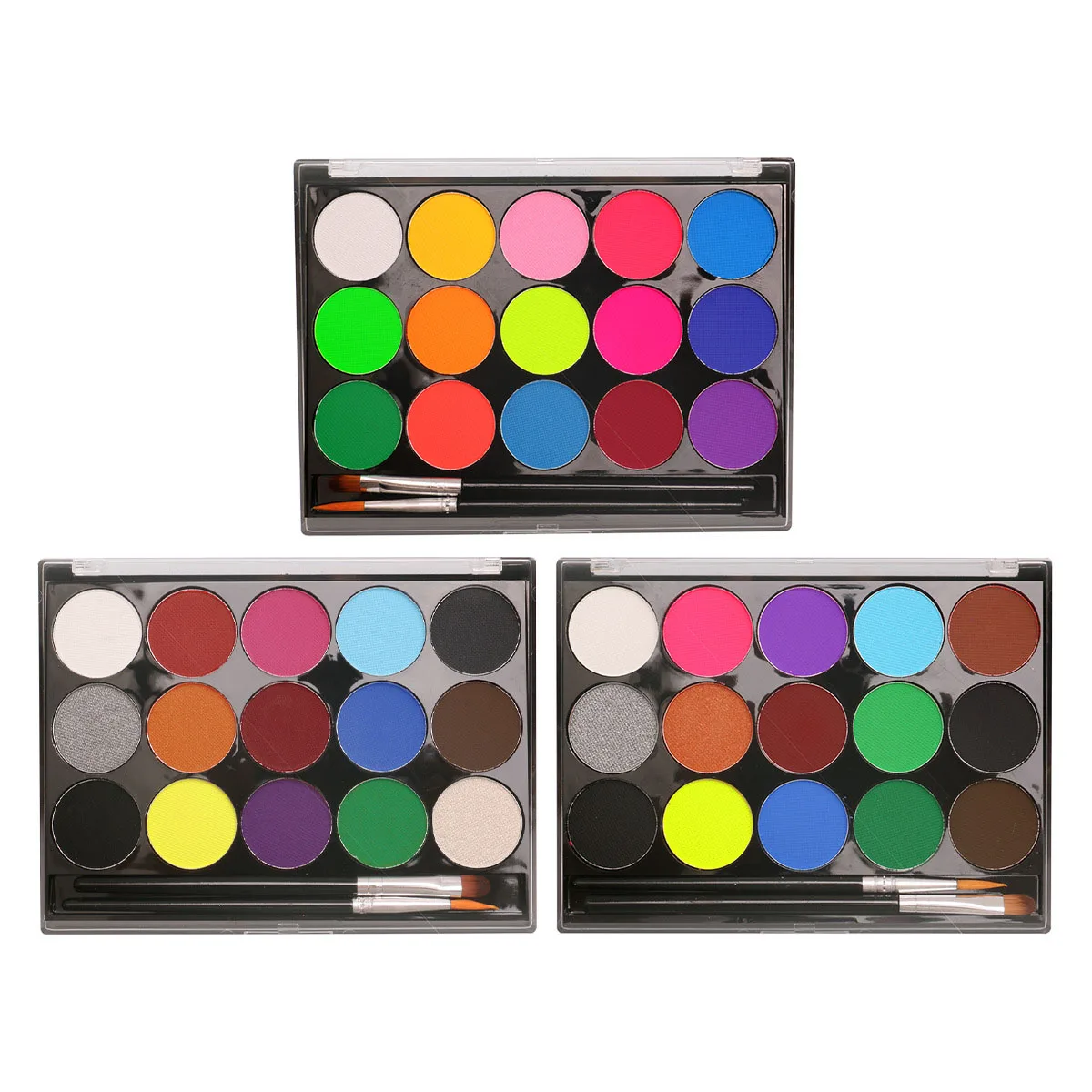 15 Colors Face& Body Paint Pigment Kit With 2 Brushes Water Soluble Drama Face Paint Pigment, Quick-drying Face Makeup Paint