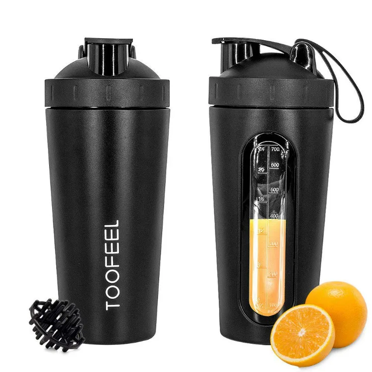 700ML Wholesale Bpa Free Stainless Steel Protein Gym Sport Shaker Bottle With Visible Window Mixing Ball