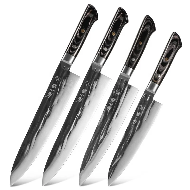 Japanese Stainless Steel Chef Knife Set 4pcs 7CR17Mov High Carbon Steel Knife With Pakka Wood Handle