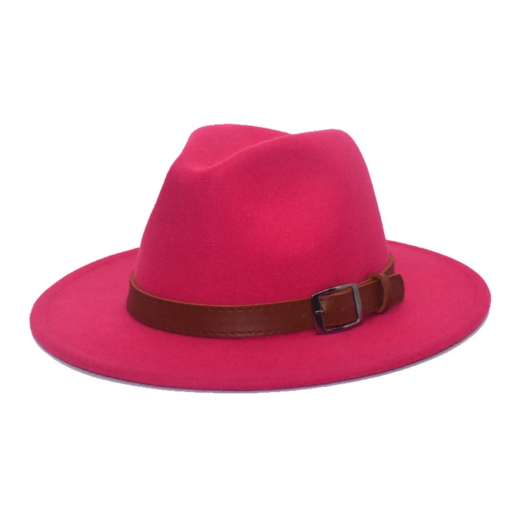 Classic belt buckle wool fedora hat simple suede belt British style outdoor wide brim versatile wholesale fedora hat