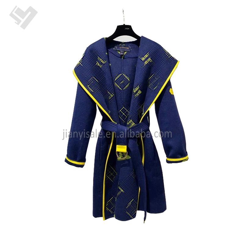 2023 New Autumn Winter Women Luxury Clothing Woolen Coat Designer Print Turn Down Collar Ladies Wool Trench Coat With Belt