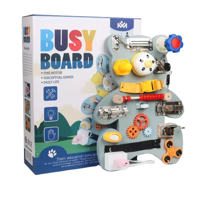 Montessori Baby Wooden Bear Double Sided Busy Drawing Board Educational Fidgety Learning Playing Toys For Toddlers