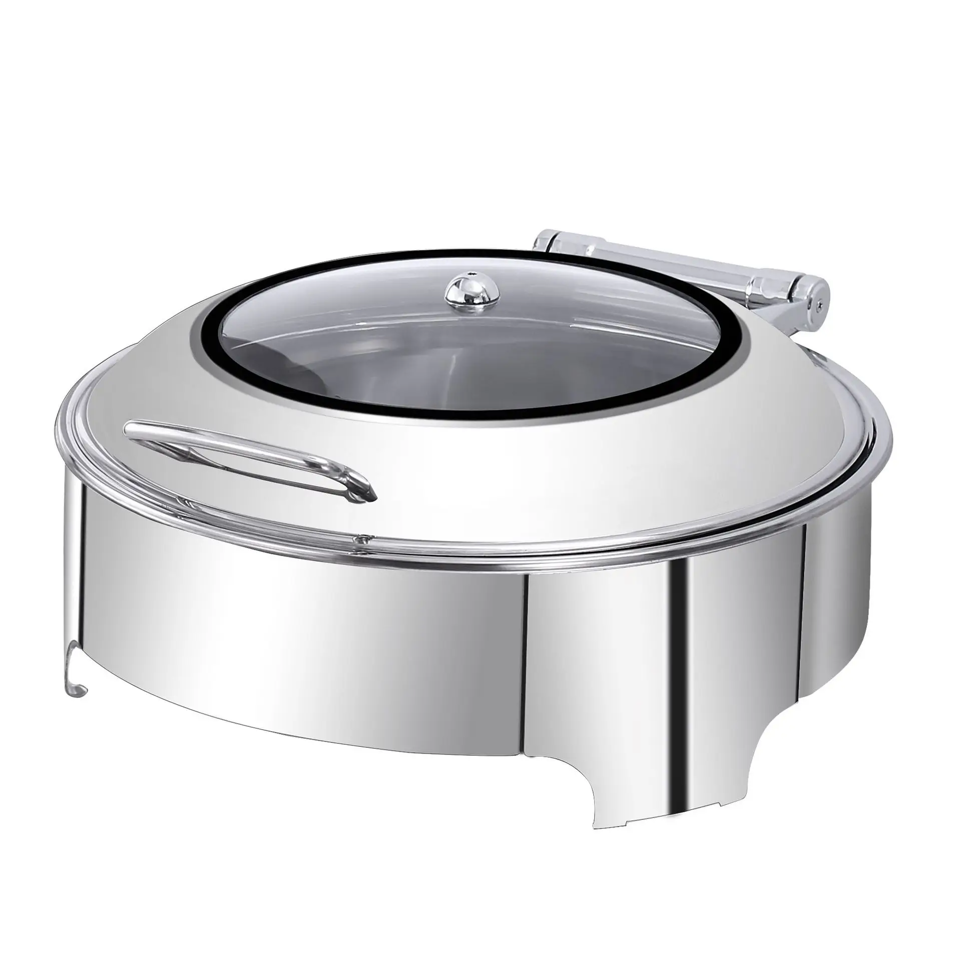 Luxury stainless steel silver and gold roll top 6.0L round chafing dish with window for banquet food warmers