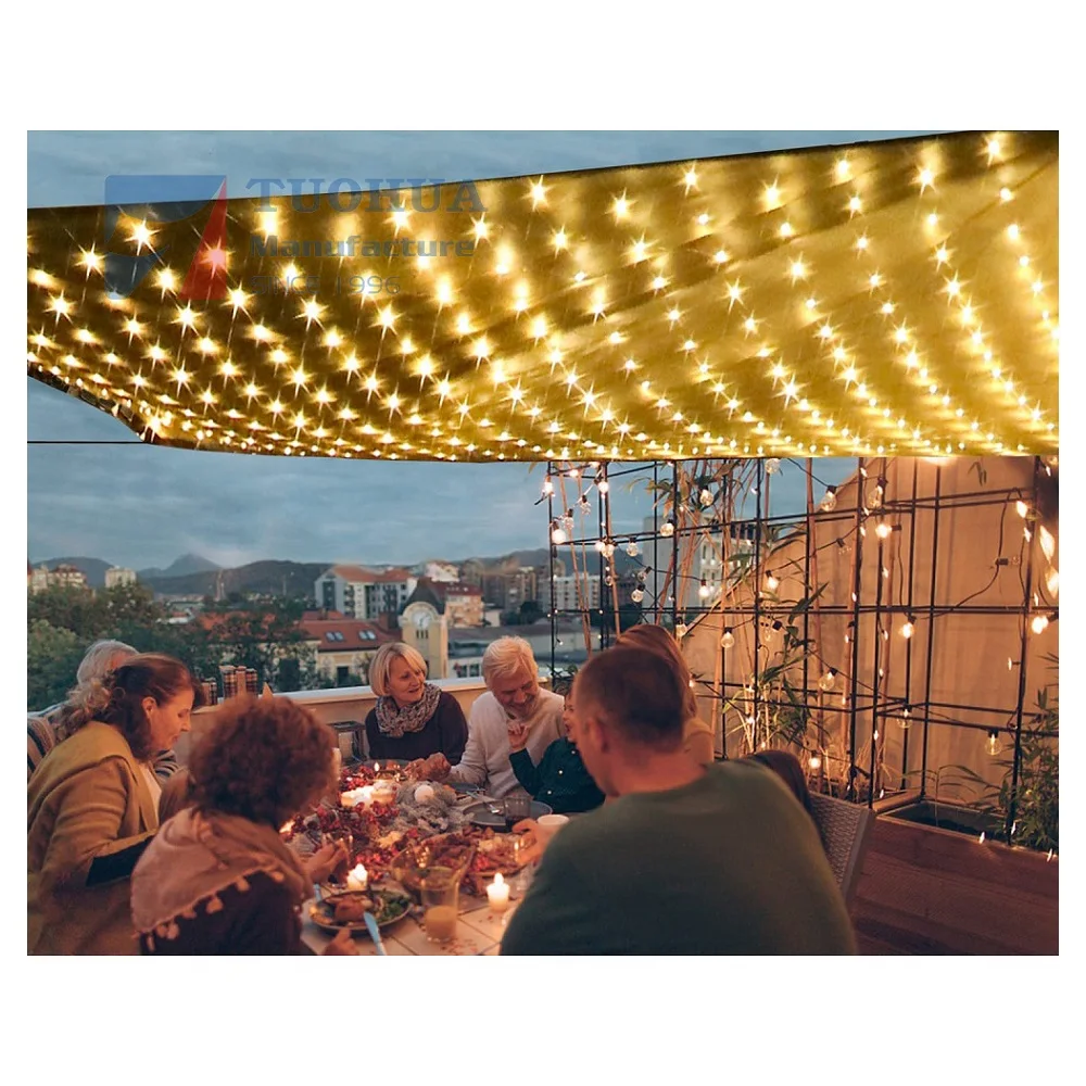 professional factory design romantic and beautiful Patio Outdoor Garden LED light HDPE shade sail