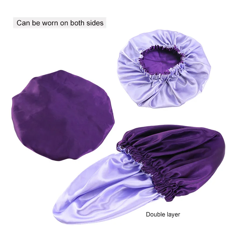 Extra Large Diameter 38cm Double Layer Silk Hair Bonnet Cap Plain Sleeping Reversible Satin Bonnet