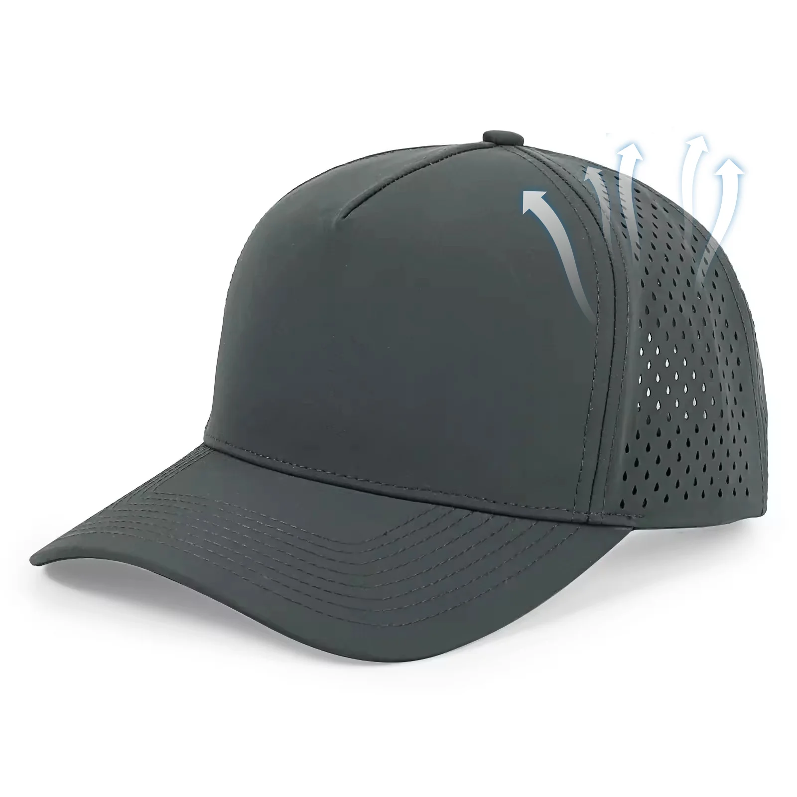 High Quality Custom 5-Panel Rubber PVC Logo Baseball Cap Waterproof Laser Cut Hole Perforated with Custom Pattern Model hats
