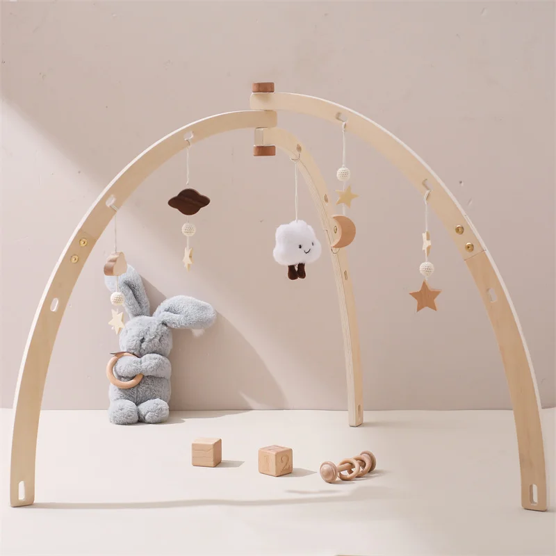Customizable logo Wood Baby Toy Triangular Fitness Frame Baby Activity Play Gym With Hanging Pendant