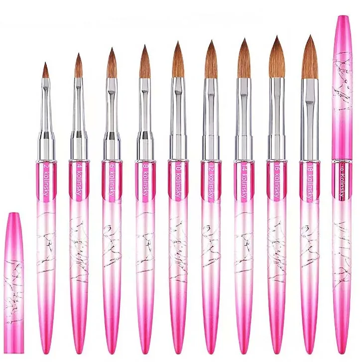 Custom Logo Pink Metal Pure 100% Professional Kolinsky Sable Acrylic Nail Brush For Manicure Powder