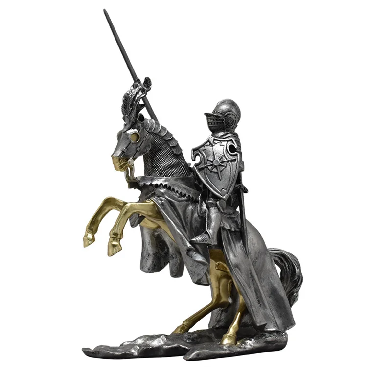 Creative Home Office Roman Armored Soldier Model Statue Decorations European Retro Medieval Armor Knight Cavalry Horse Sculpture