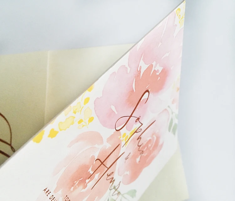 Rose gold cotton paper invitation marriage greeting card/ postcard thank you cards custom with logo business card