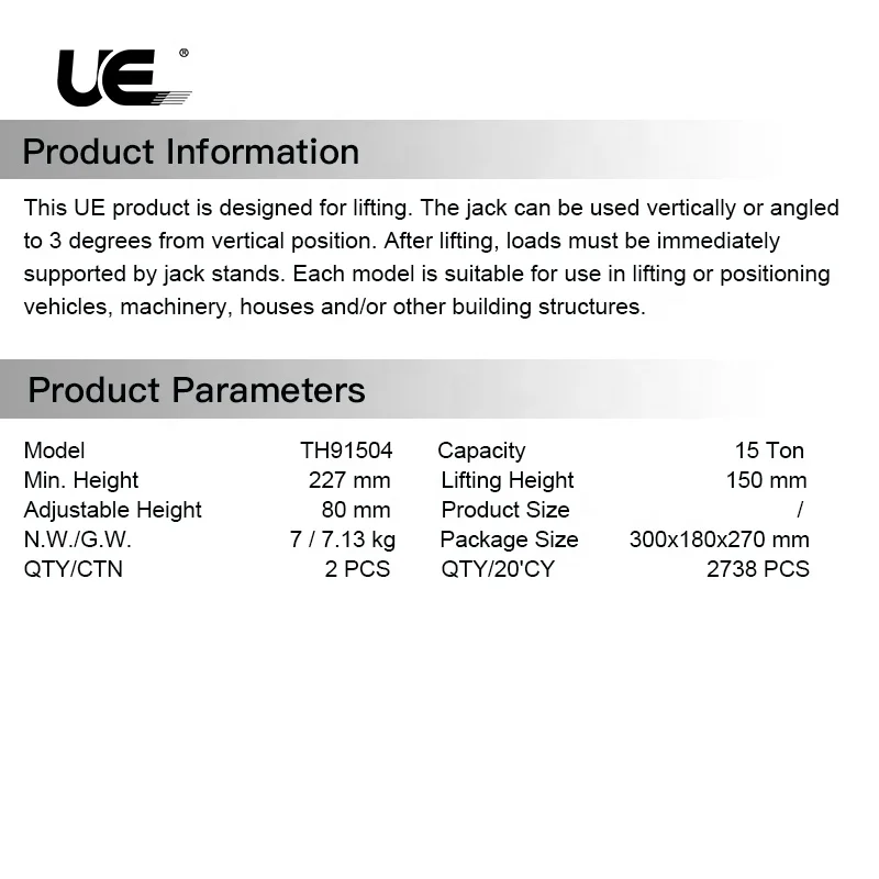 15 Ton Welded Bottle Jacks TH91504