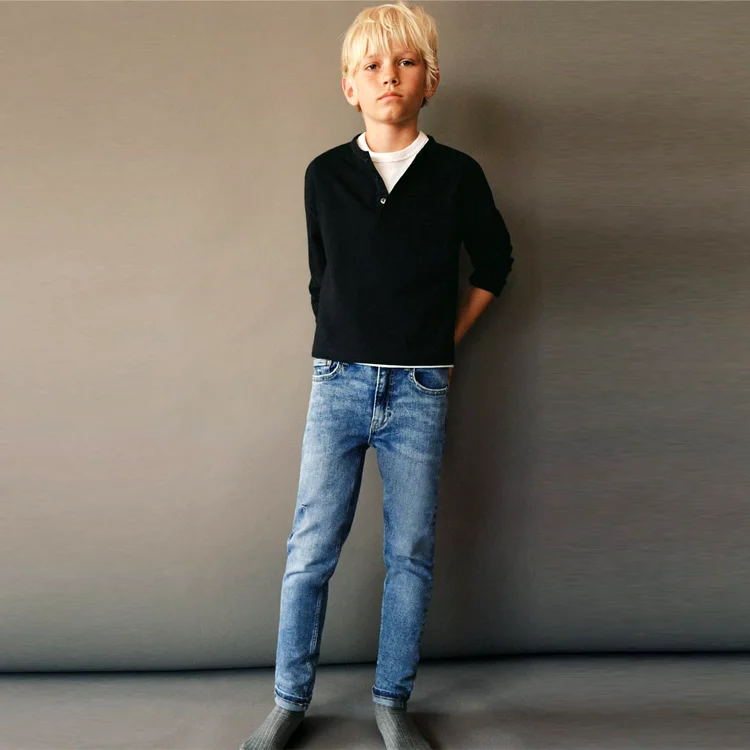 OEM Custom Skinny Kids Jeans Ripped Baggy Acid Enzymes Washed Denim Pants For Boys