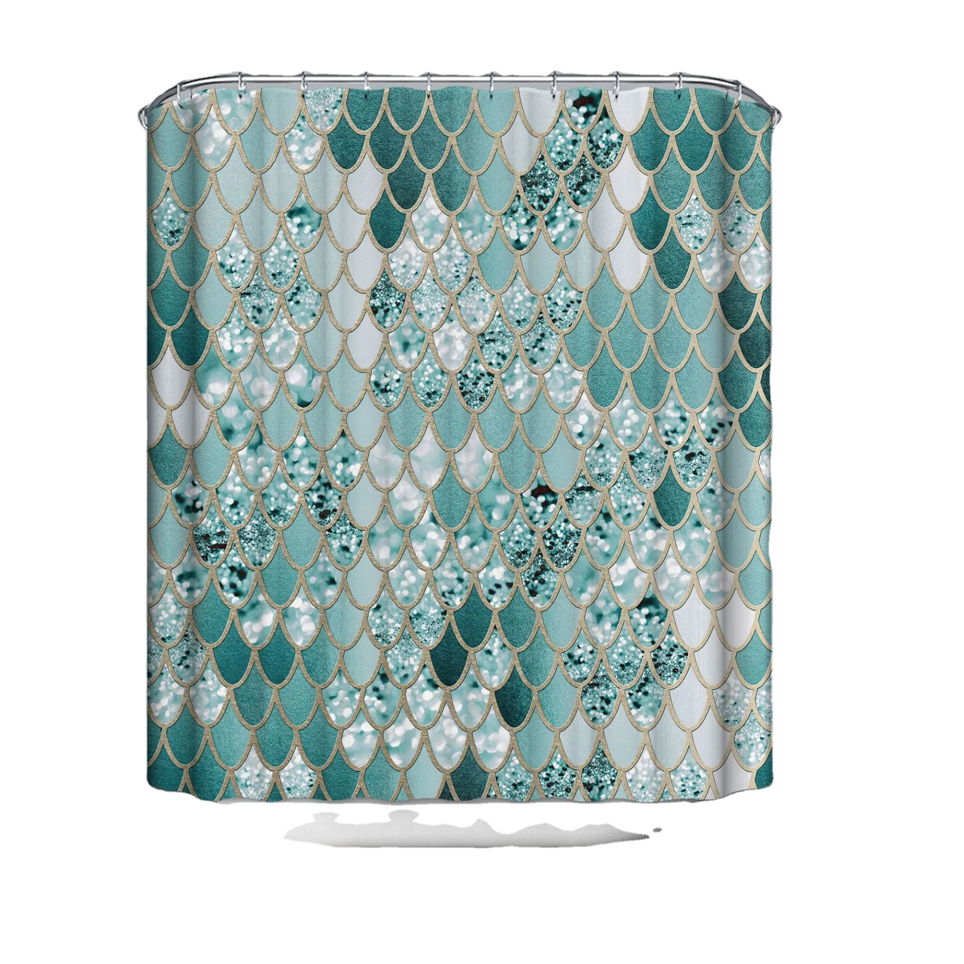 Factory Price Eco-Friendly Polyester Diamond Print Waterproof Shower Curtain Set with Non-Slip Bathroom Rugs Mats for Bathrooms