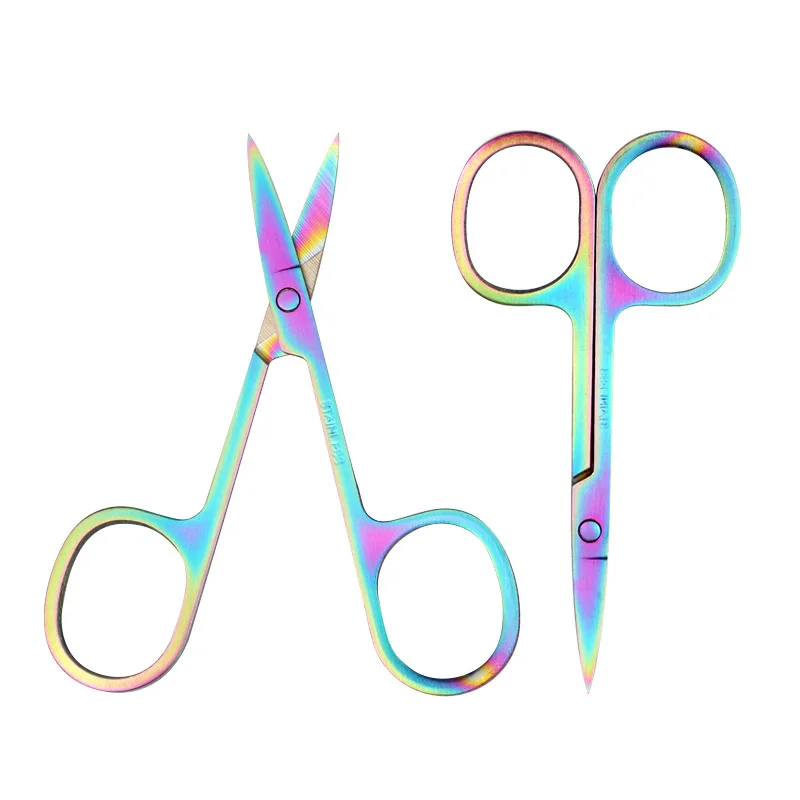 
Color titanium scissors stainless steel trim eyebrow scissors with laser ziplock bag packaging beauty eyelash scissors wholesale 
