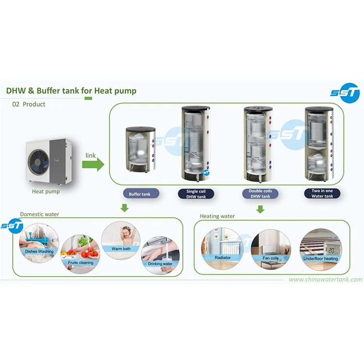 Environmentally friendly heat pump 200l 300l hot water boiler cylinders heating pressurised hot water tank