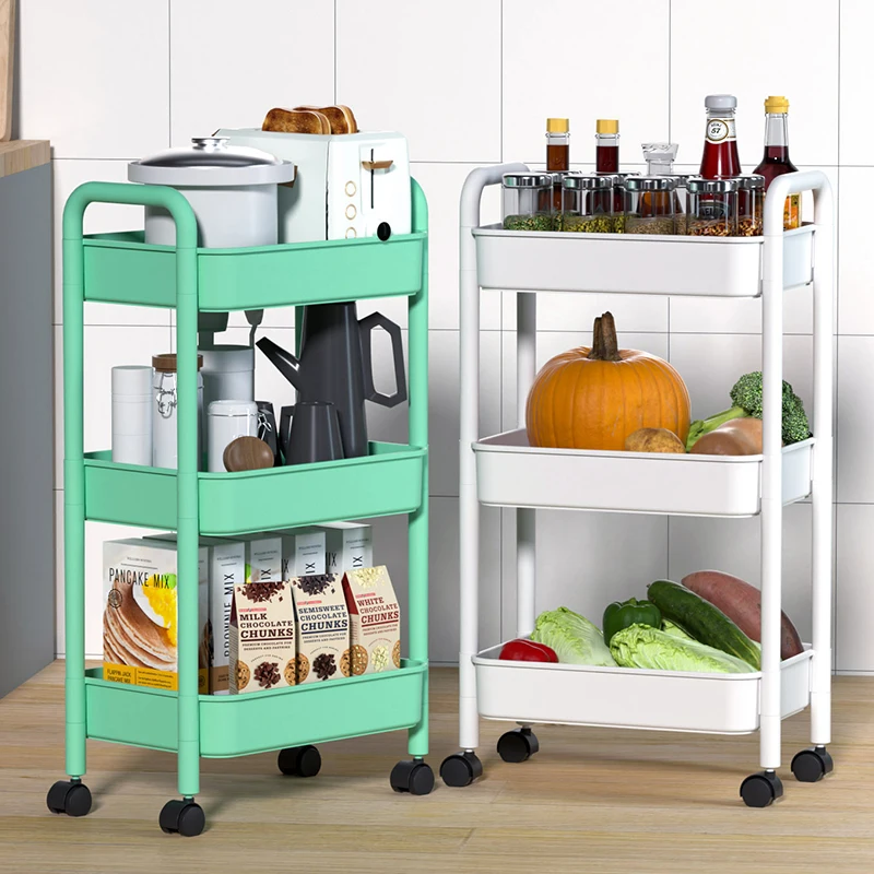 Portable 3 Tiers Household Bathroom Cleaning Product Storage Rack Holder Shelving Units Kitchen Plastic Hand Trolley Cart