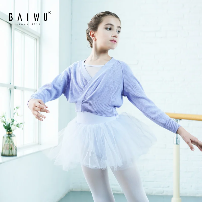 07BK4201/07BK4101  Kids Long Sleeve Winter Wrap Knitted Sweater Ballet Dance Warm Ups Dance Tops