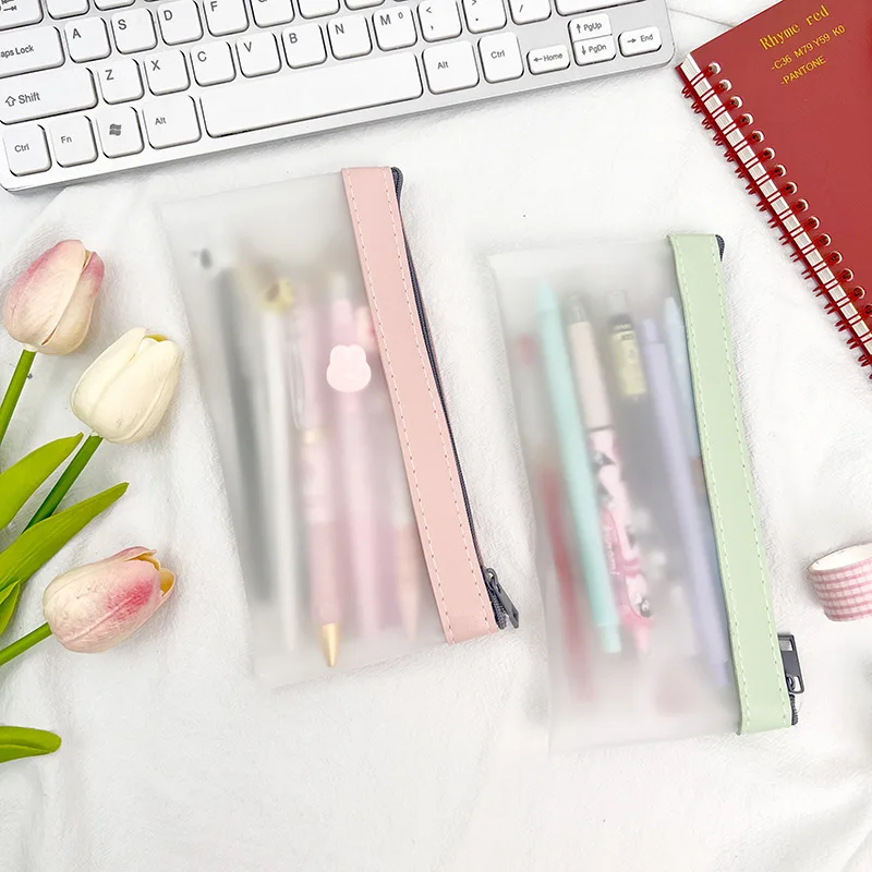 Kawaii frosted clear waterproof plastic tpu pencil pouch pencil case school student zipper pencil bag stationery supplies