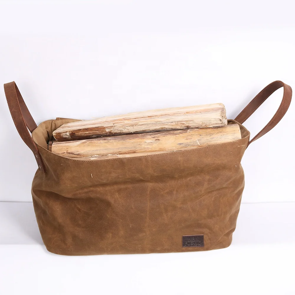 CHANGRONG пользовательская коричневая кожаная ручка Вощеная Холщовая Сумка для переноски бревен
