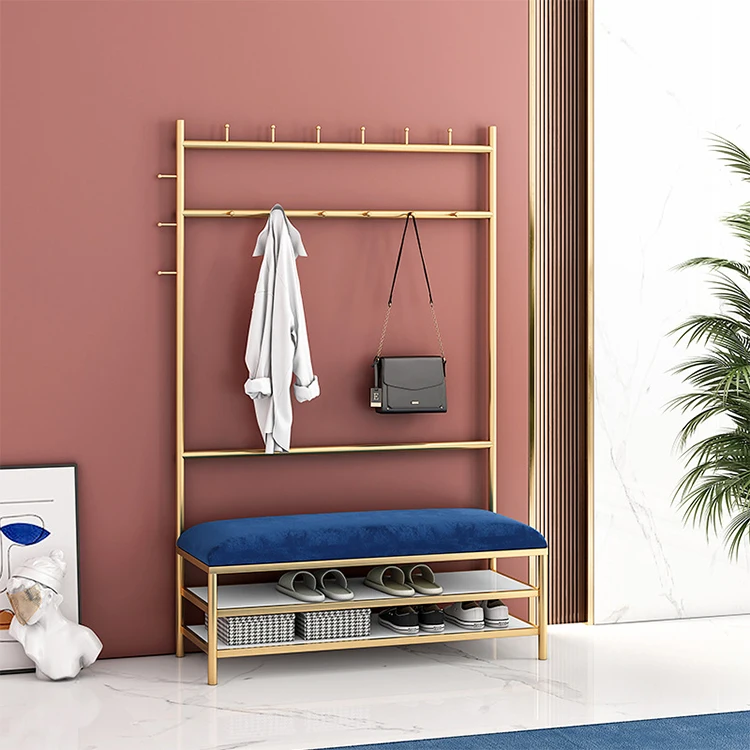 Household Door Hanger and Shoe Rack Integrated Metal Coat Rack Stand Hanger with Shoe Rack
