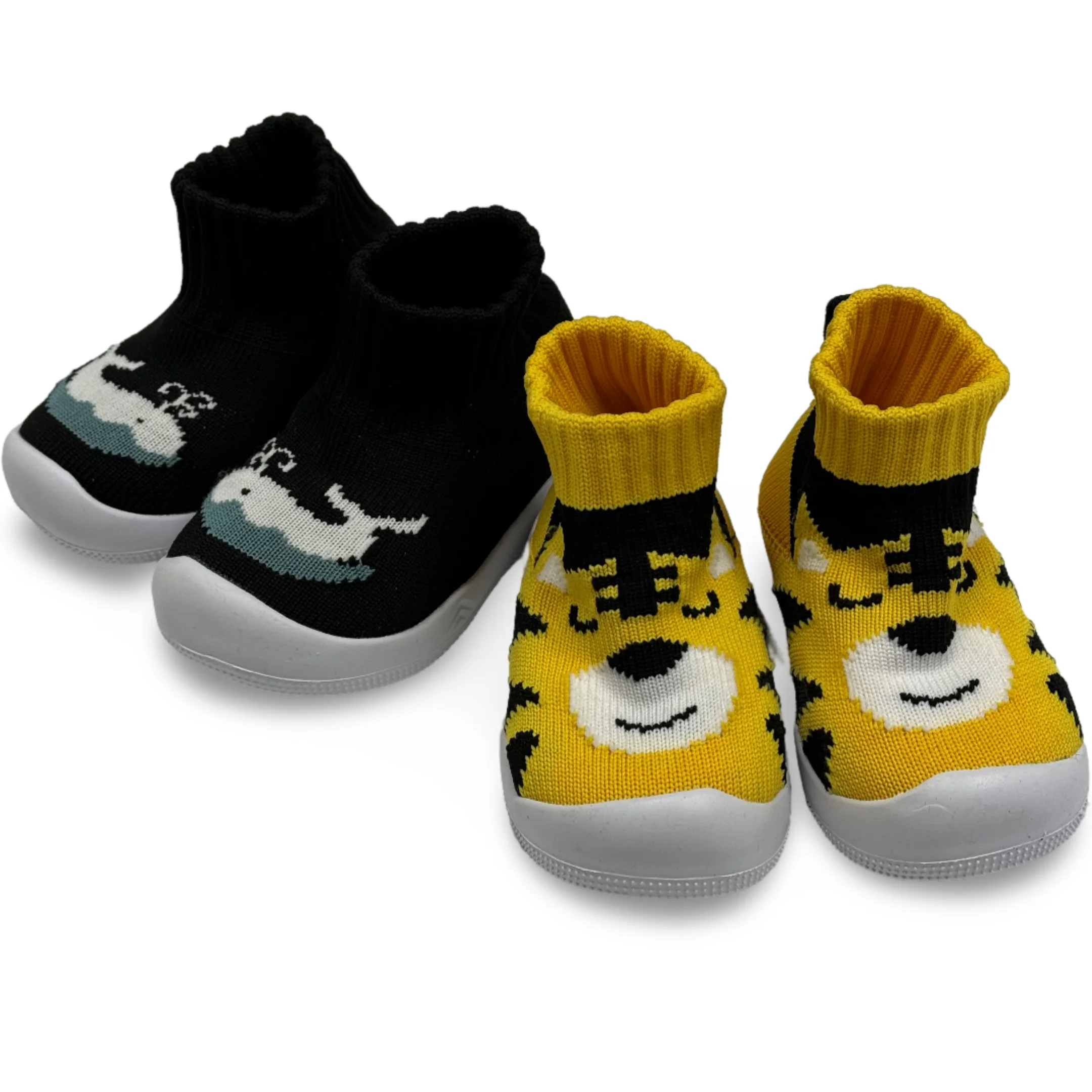 Infants Breathable Elastic Shoe Socks With Memory Insole Protect Toes Panda Tiger Fly Knit Low Board Shoes