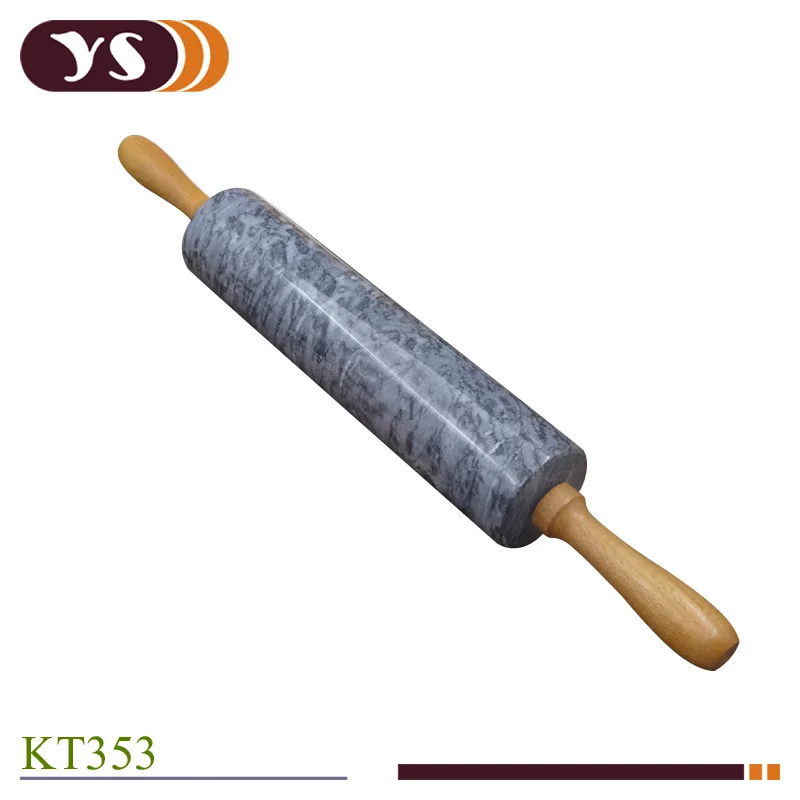 Polished Natural Marble Rolling Pin with Wooden Cradle