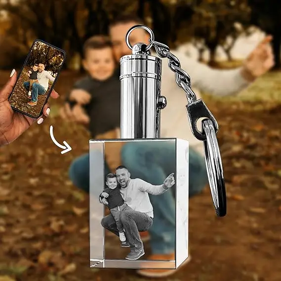 3D innovation Crystal Keychain Photo - Lighted Custom Crystal Picture Etched Key Chain