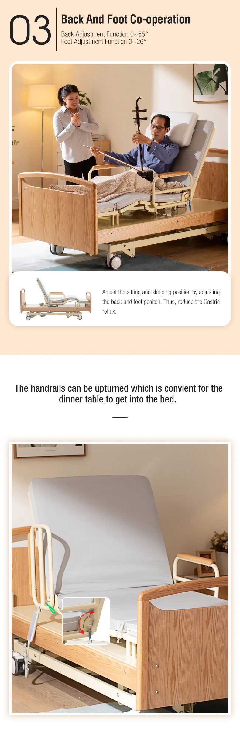 Wood Folding Smart Home Multi Function electric mobility care bed