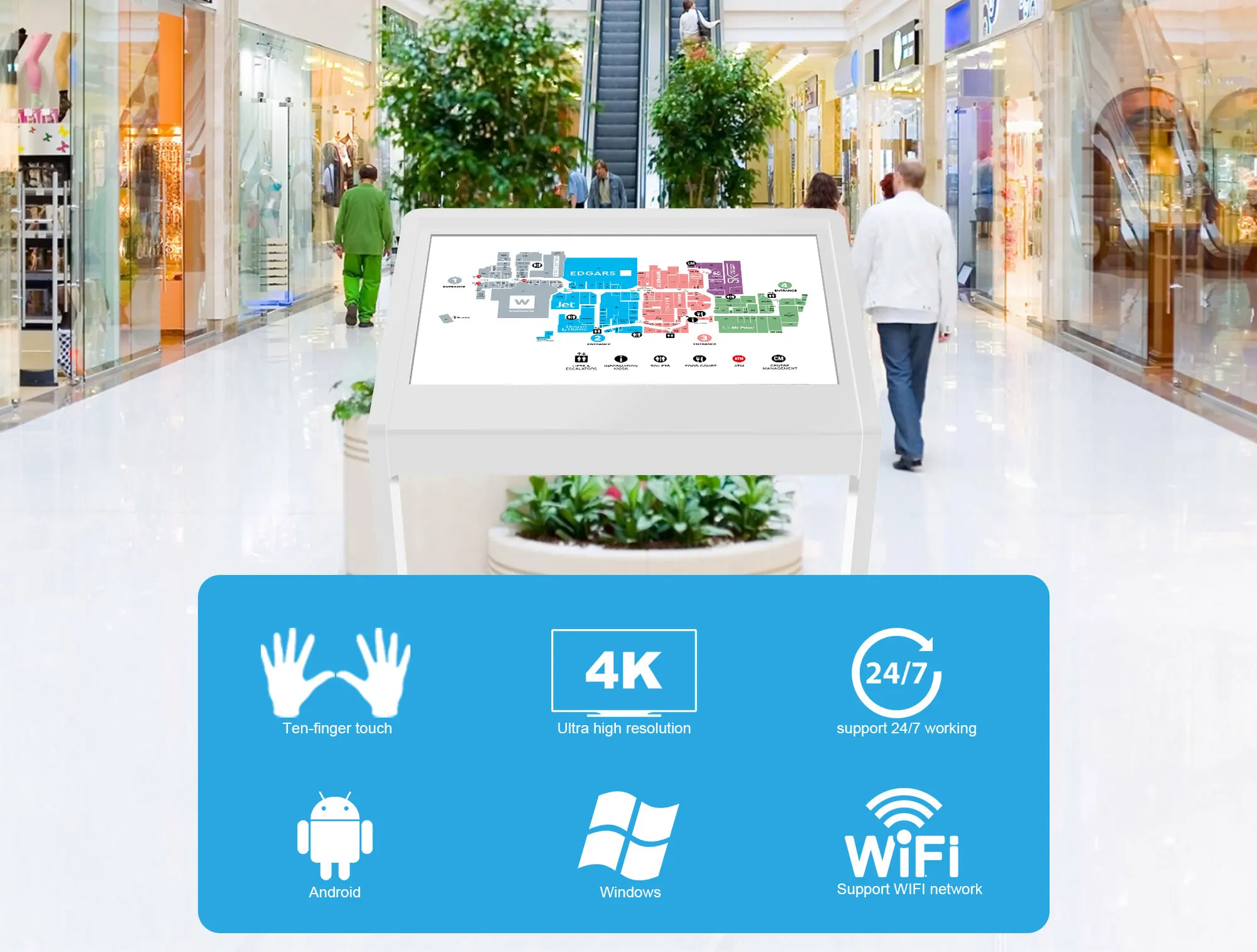 43-дюймовый внутренний сенсорный экран киоск самообслуживание рекламы Wayfinding 4K Hd Напольный интерактивный для торгового центра
