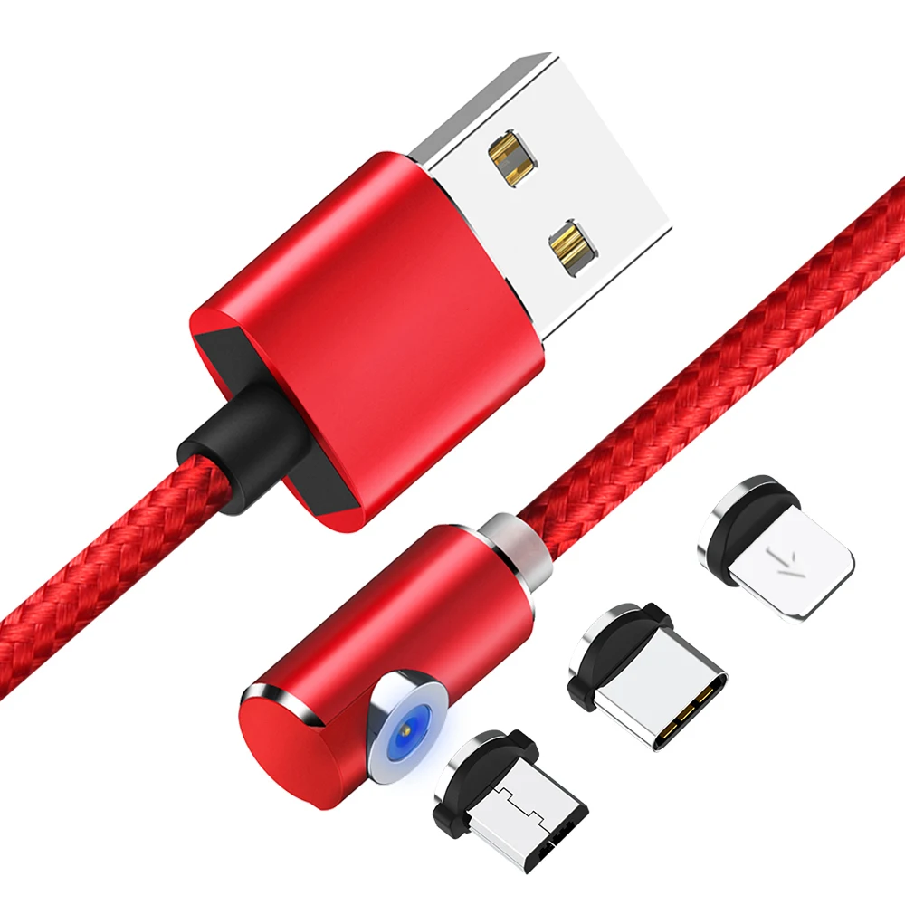 
Free Shipping Nylon Weave 90 Degree LED Magnetic Micro USB Type C Charging Cable 