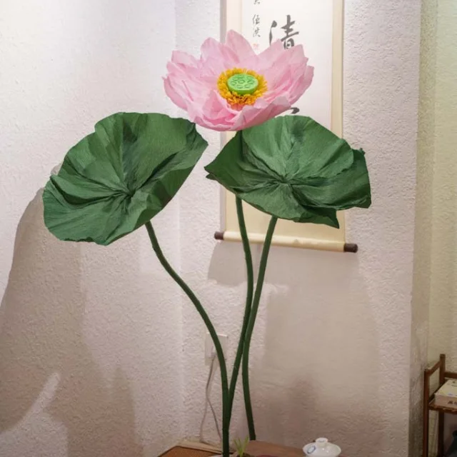 Lotus crepe paper made artificial flower lotus leaf new year party interior decor