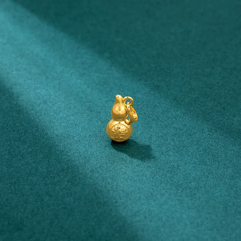 24K Gold Necklace Pendants for Women Men Retro Simple Rich Little Gourd Pendant Fine Jewelry Charms Birthday Gift(Without Chain)