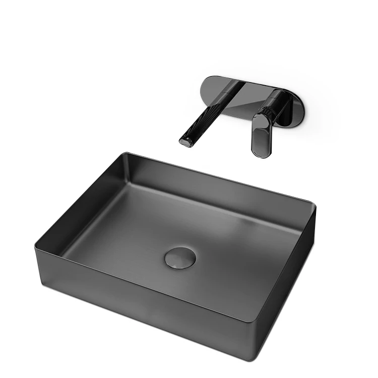 Stainless steel 304 nano black single bowl square luxury wash basins bathroom sinks with pop up