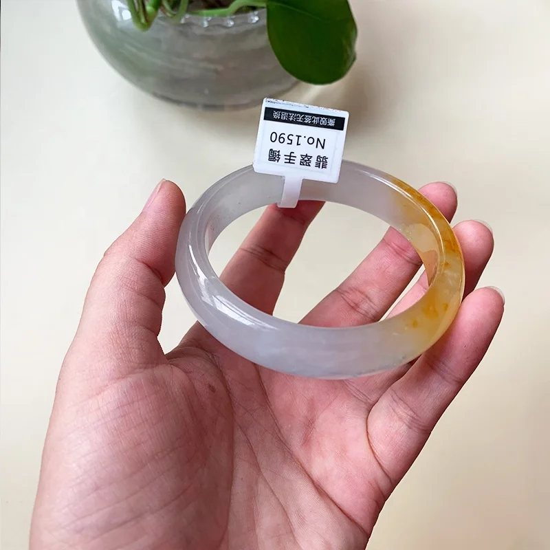 Chinese Natural Agate Jade Bangle Bracelet With Yellow Chinese Style Round Bangle,Natural Jadeite Quartz Bracelets with Gift Box