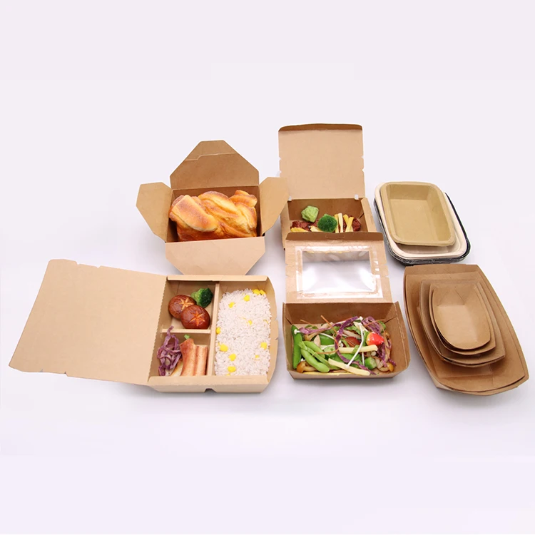 Custom eco disposable kraft restaurant chinese noodle packaging chicken togo containers take away lunch packing paper food box