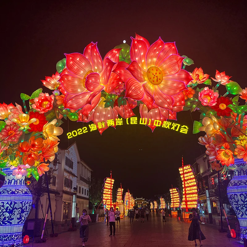 Art Show Lantern Park Decorative Zigong Artificial Chinese Silk Waterproof Lotus Outdoor Theme