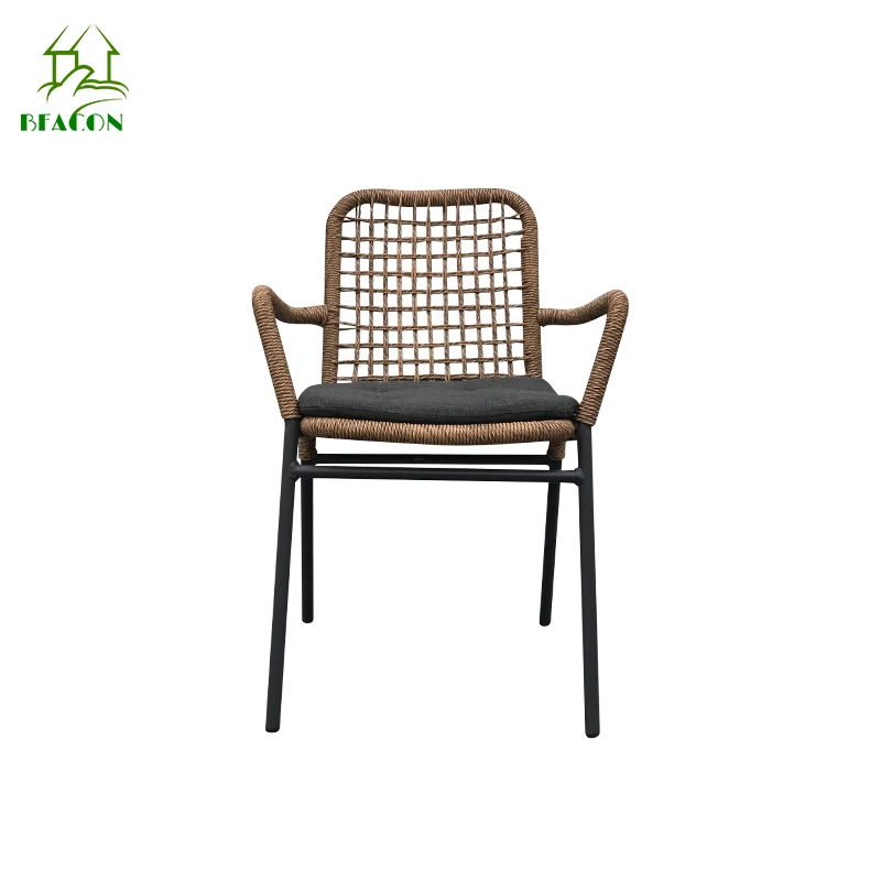 Luxury Stacking Modern Outdoor Dining Armchair Customizable Patio Courtyard Wicker Rattan Garden Dining Chair With Armrest