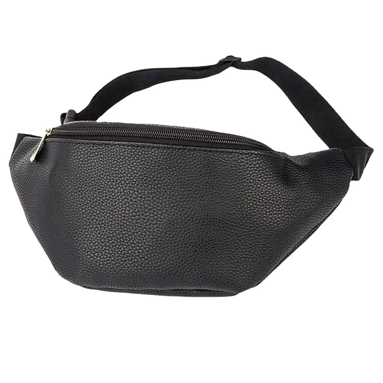 Custom Logo Outdoor Sports Durable Phone Waist Bag Black Leather Belt Bum Bag Traveling Fanny Pack