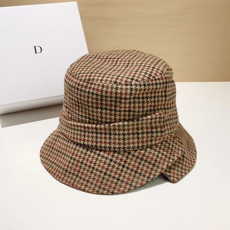 ladies fashion hats cheap winter houndstooth design high quality bucket hats