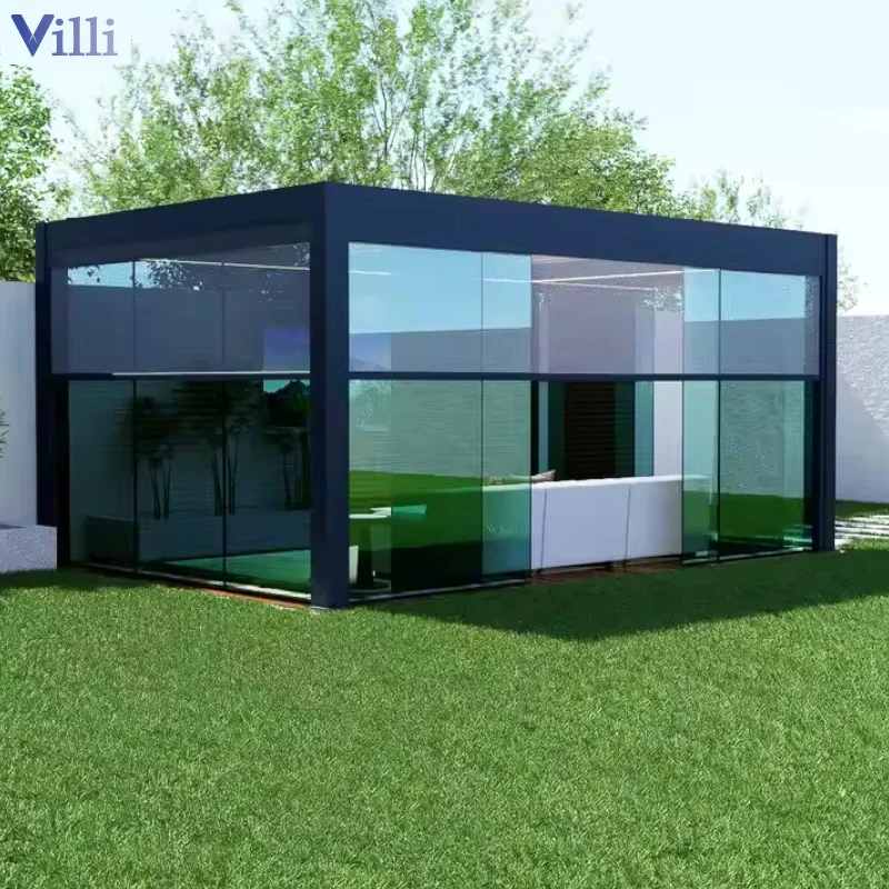 Pergola Aluminium Outdoor 3x3 Design Open Sunshade Shutter Louver Roof Electric Canopy Gazebo Glass Pergola