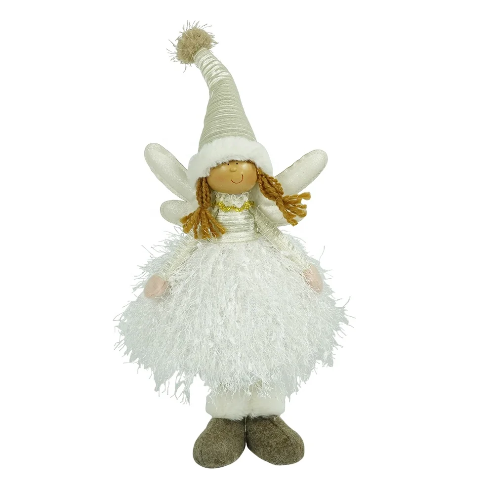Wholesale home indoor decor desktable white color standing plush fairy dolls for girls gift