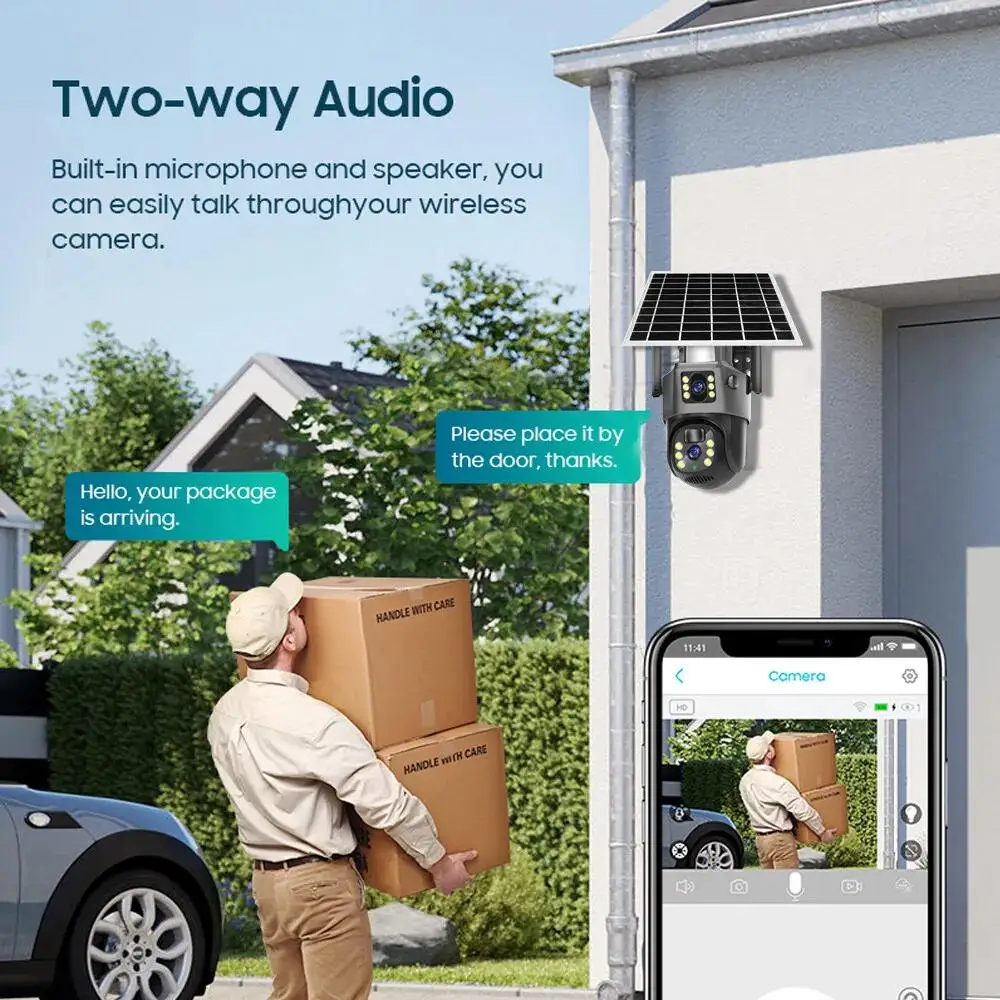 Regis V380 Dual Len Camera 4MP Wifi  Battery Powered Security Outdoor CCTV 4G IP Intelligent Solar Energy Alert PTZ Camera