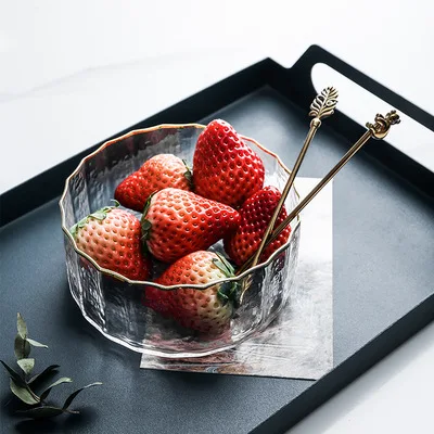 Creative Japanese Household Tableware Hammered Gold Rim Glass Bowl for Salad Fruit Dessert