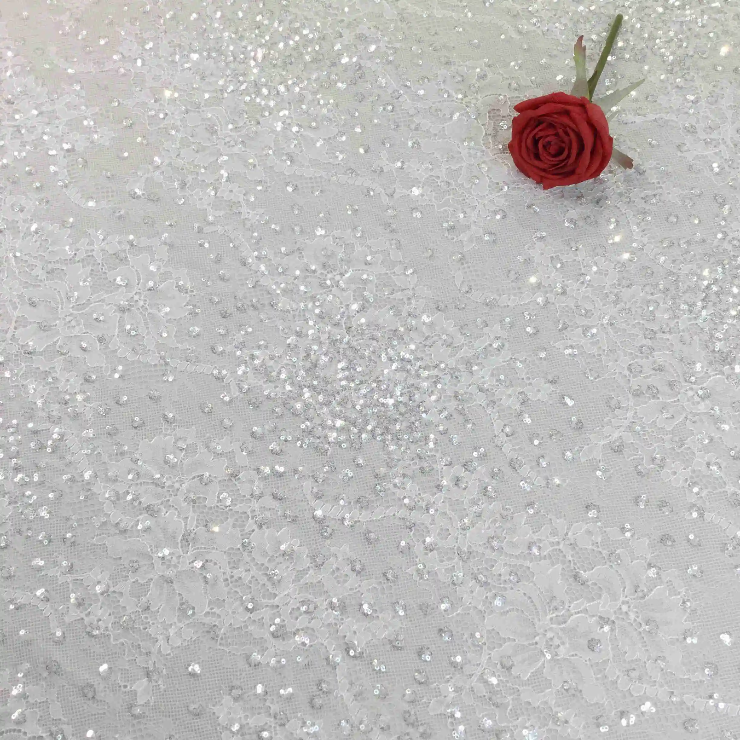 MX525 New arrival Elegant silver bridal tulle white Sequin embroidery lace fabric for wedding dress